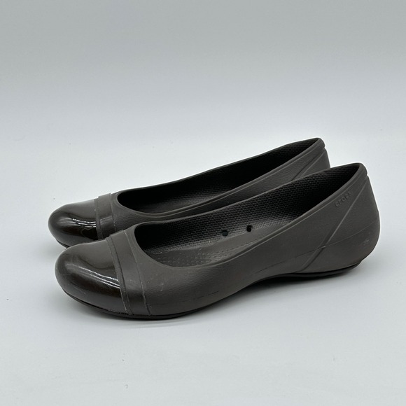 CROCS Shoes - Crocs Ballet‎ Flats Womens Size 8 Brown Cap Toe Comfort Casual Slip On Shoes